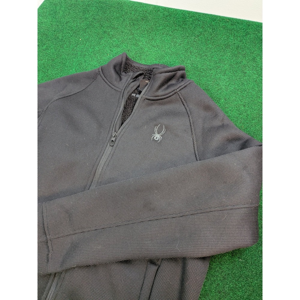 Spyder Mens Black Waffle Knit Sherpa Lined Full Zip Mock Neck Jacket Medium
